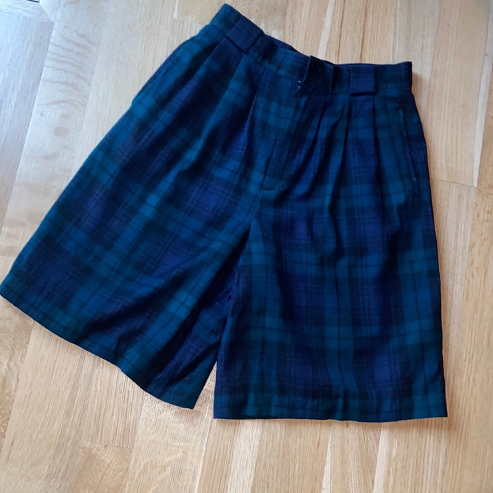 Vintage Tartan Plaid 100% Merino Wool Trouser Shorts Preppy Old Money